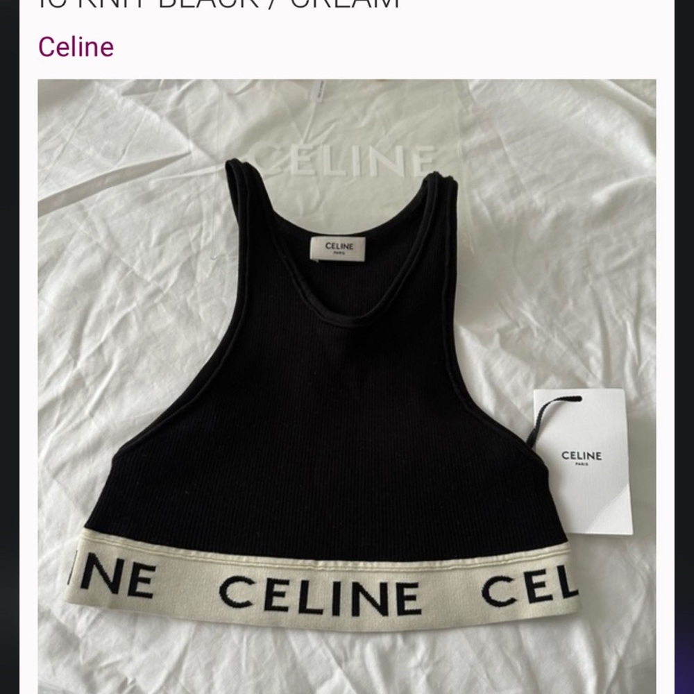 Celine Black and White Logo Crop Top